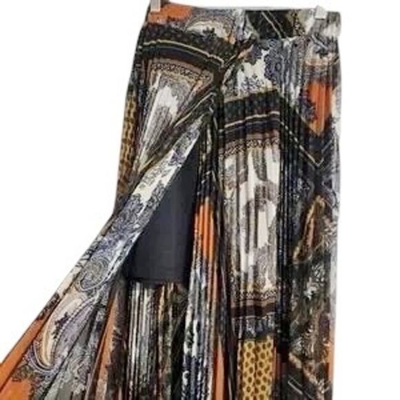 H&M Patchwork Print Pleated Maxi Skirt Size Small Blue, Orange, Yellow - Picture 5 of 9
